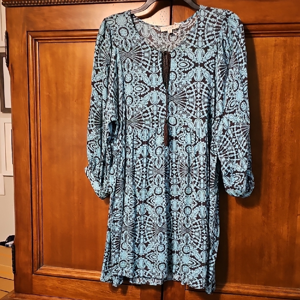 Umgee Blue and Black Long Sleeve Dress